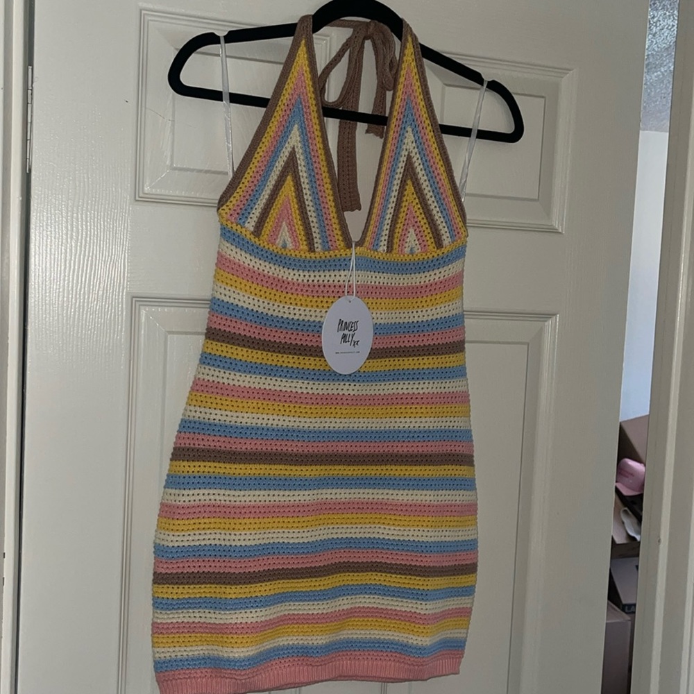 Princess Polly Erma Crochet Halter Knit Mini Dress - NEW WITH TAGS